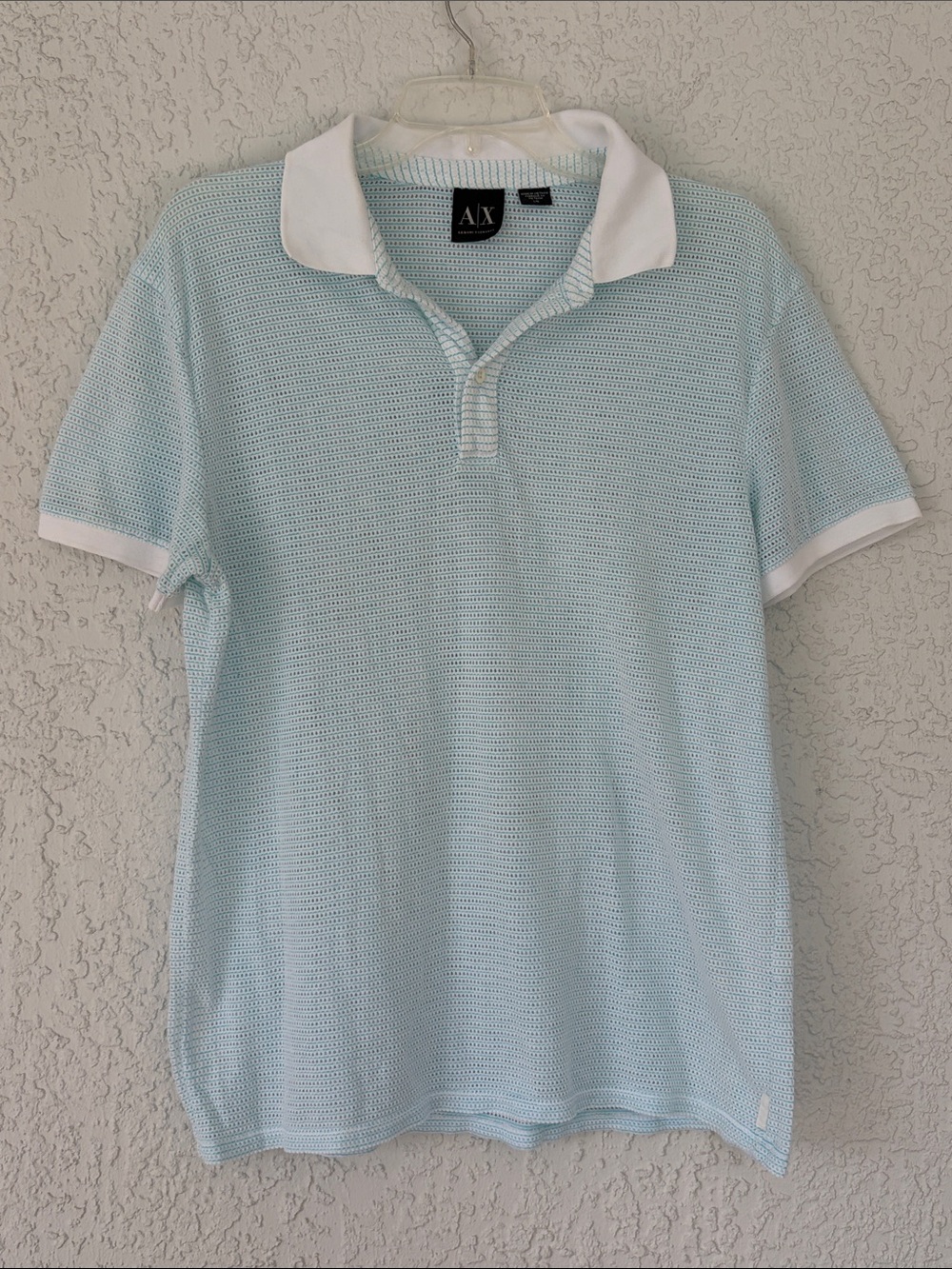 A/X Armani Exchange lightweight Pale Blue Polo with White Collar size L